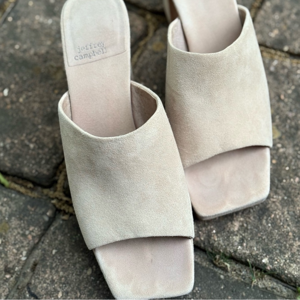 Jeffrey Campbell Tan Mules with Geometric Heel - Picture 4 of 15